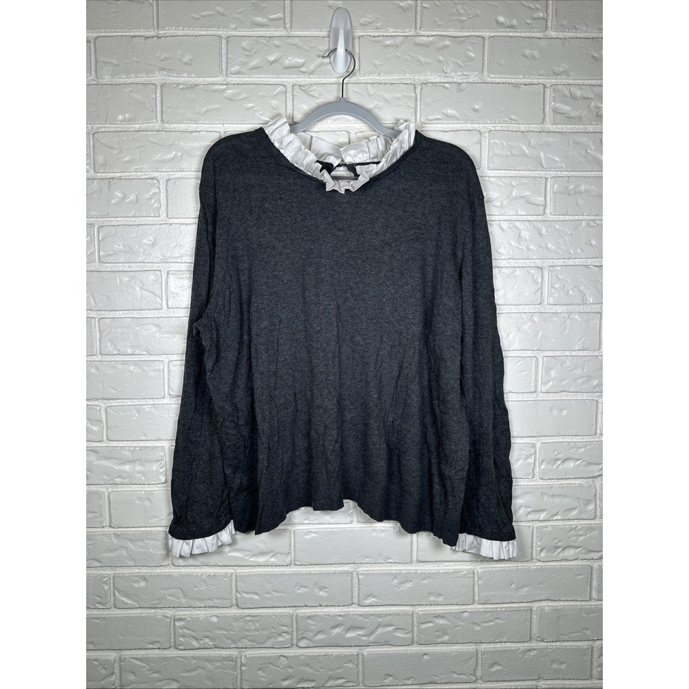 14th & Union 3X Ruffle Collar Sweater‎ Top Dark Academia Preppy Chic